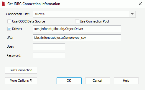 Get JDBC Connection Information dialog