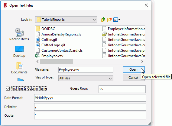 Open Text Files dialog