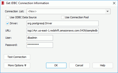 Get JDBC Connection Information dialog