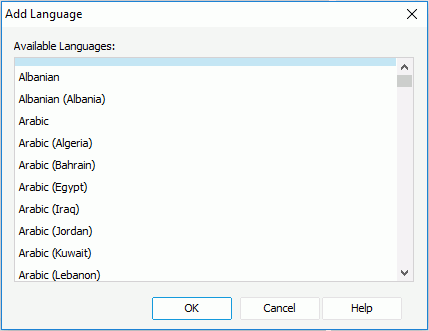 Add Language dialog