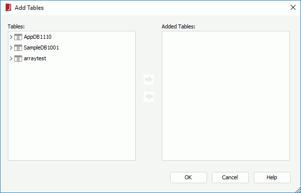 Add Tables dialog