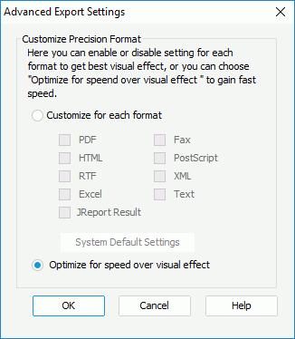 Advanced Export Settings dialog