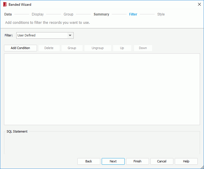 Banded Wizard for business view - Filter
