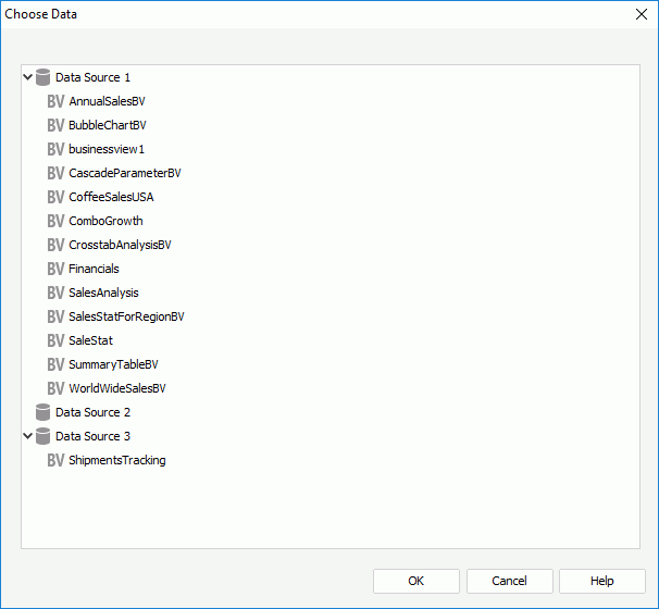 Choose Data - business view dialog