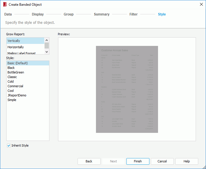 Create Banded Object wizard - Style