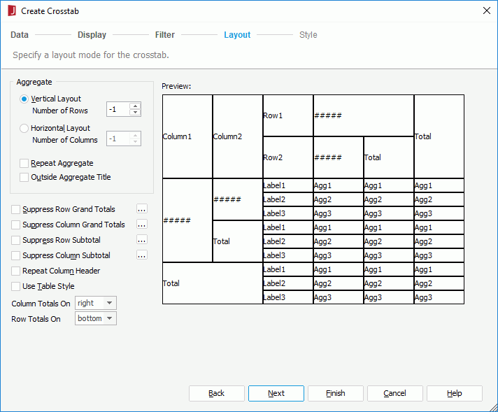 Create Crosstab - Layout