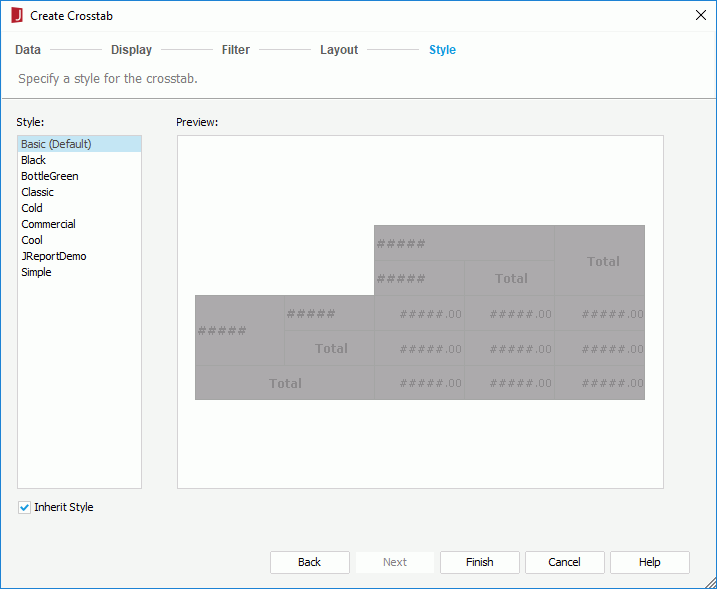 Create Crosstab - Style
