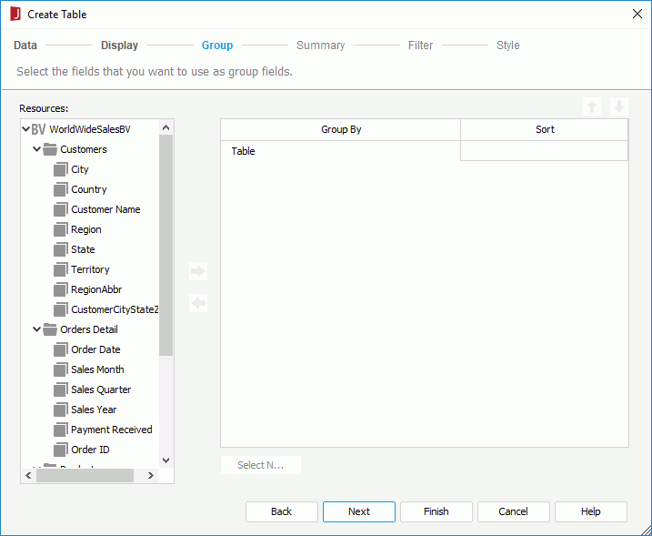 Create Table wizard - Group