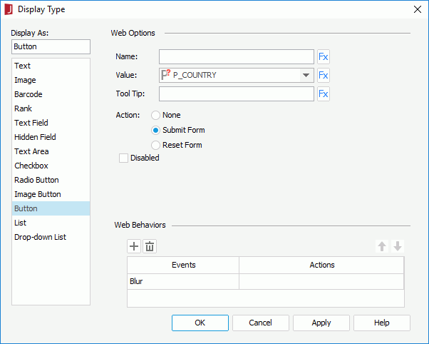 Display Type dialog - Button