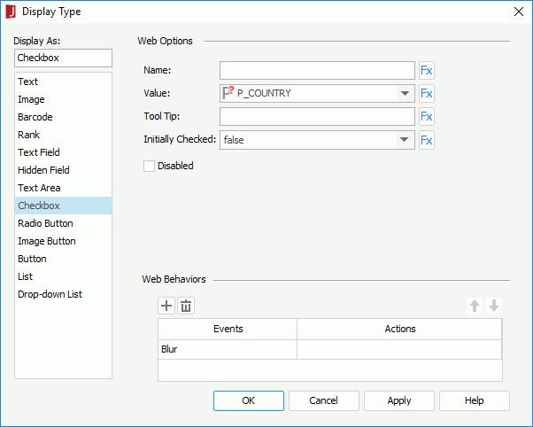 Display Type dialog - Checkbox