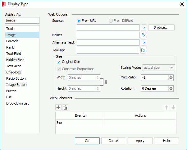 Display Type dialog - Image