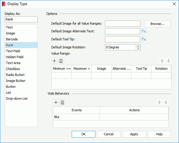 Display Type dialog - Rank