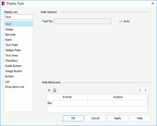 Display Type dialog - Text