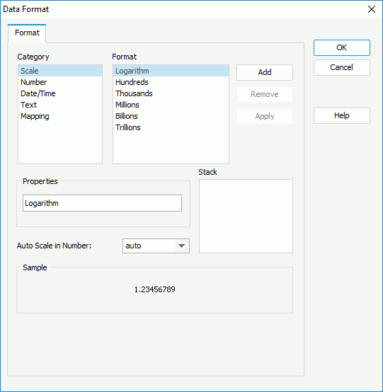Data Format dialog