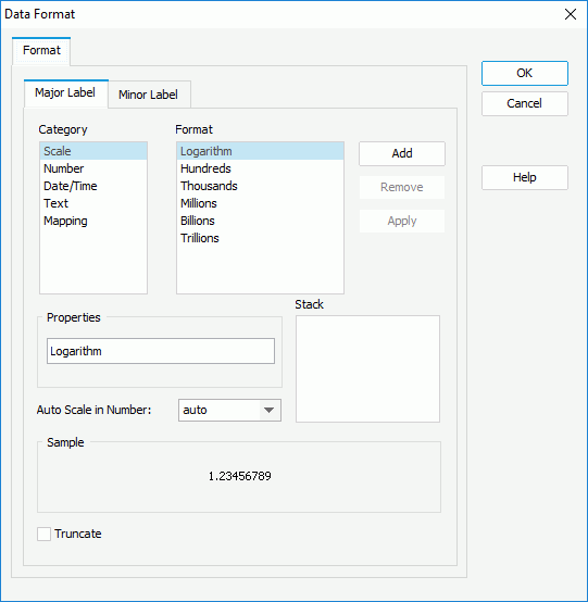 Data Format dialog - Major Label tab