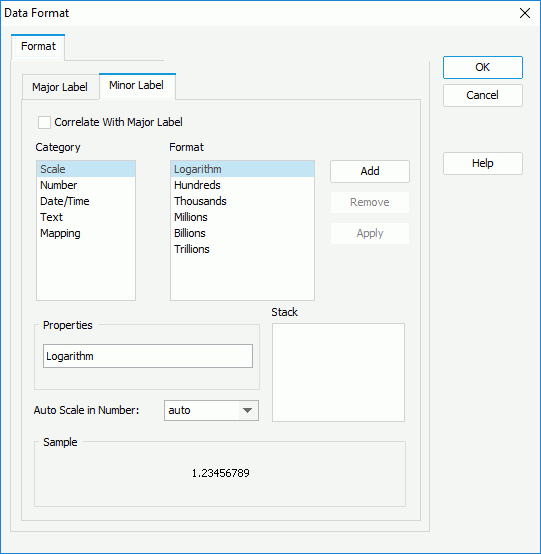 Data Format dialog - Minor Label tab