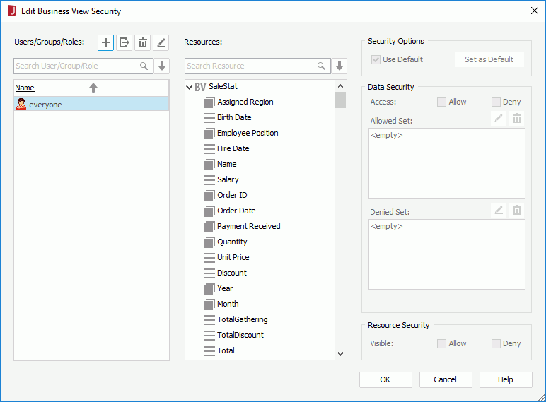 Business View Security dialog