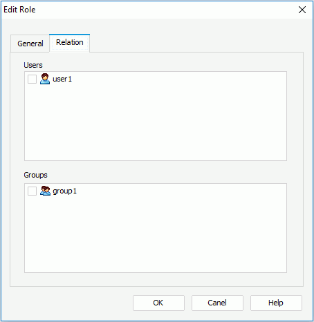 Edit Role dialog - Relation tab