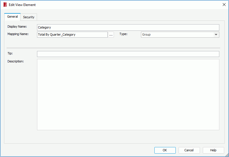 Edit View Element dialog - General tab