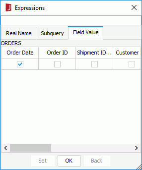 Expressions dialog - Field Value tab