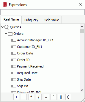 Expressions dialog - Real Name tab