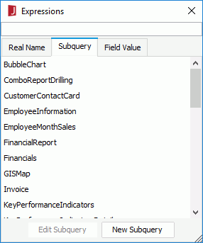Expressiongs dialog - Subquery tab