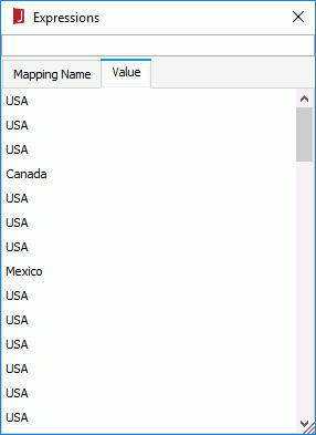 Expressions dialog - Value tab for record level security