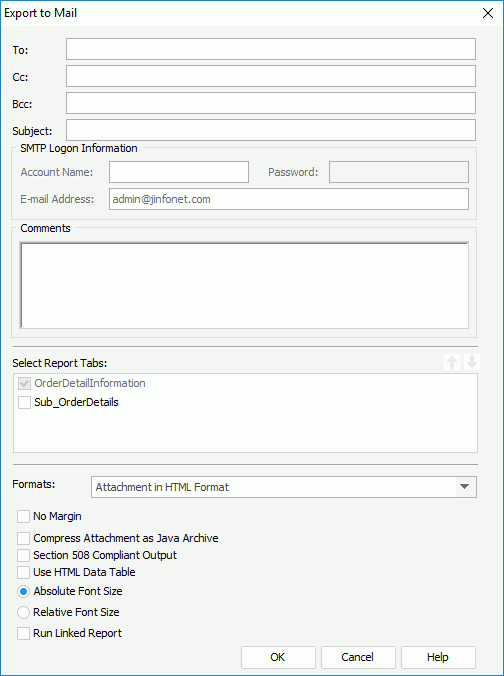 Export to Mail dialog