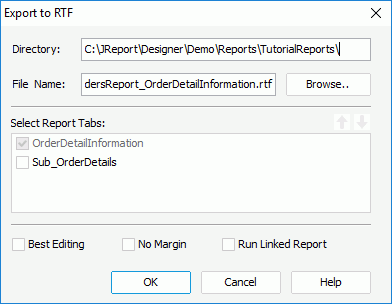 Export to RTF dialog