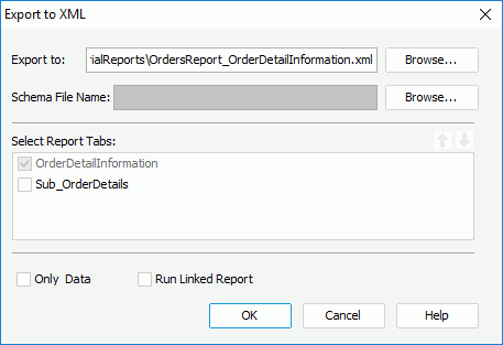 Export to XML dialog