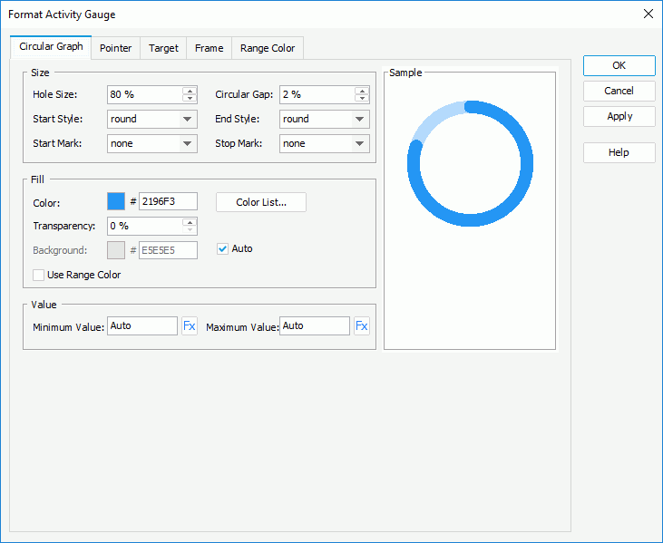 Format Activity Gauge dialog - Circular Graph