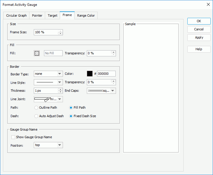 Format Activity Gauge dialog - Frame