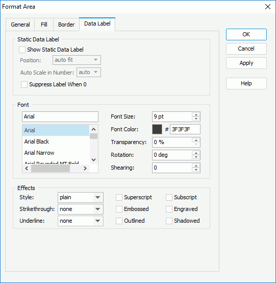 Format Area dialog - Data Label tab