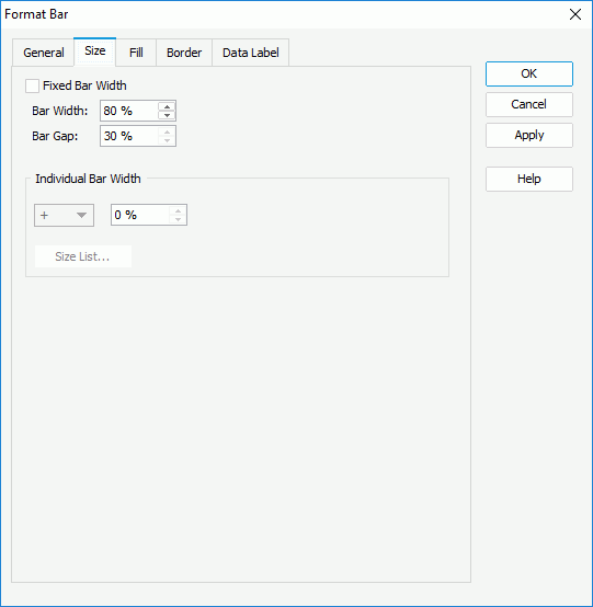 Format Bar dialog - Size tab for Dynamic Bar Width