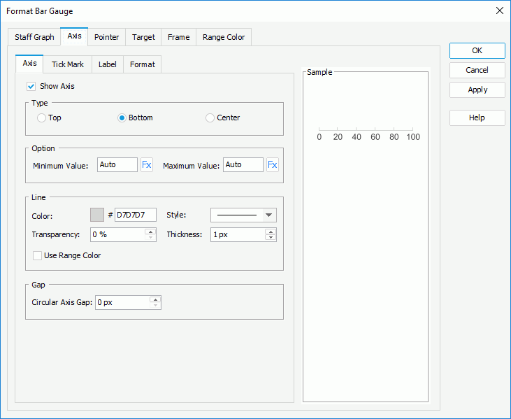 Format Bar Gauge dialog - Axis - Axis1