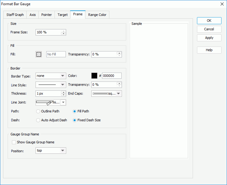 Format Bar Gauge dialog - Frame
