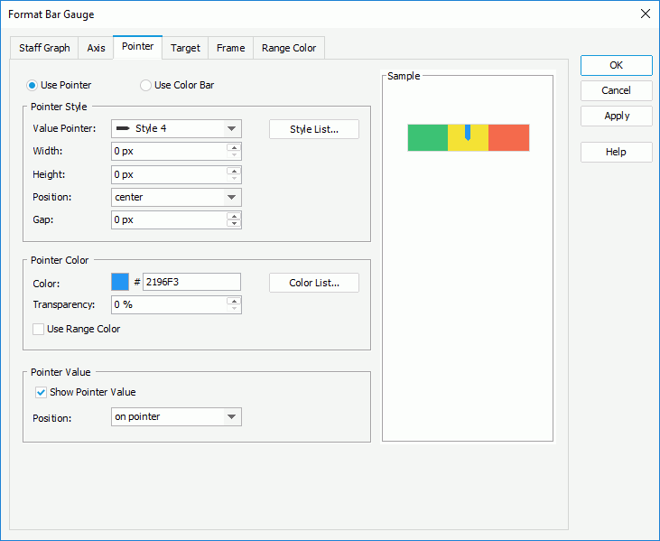 Format Bar Gauge dialog - Pointer