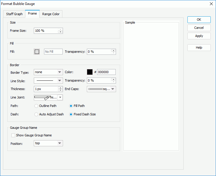 Format Bubble Gauge dialog - Frame