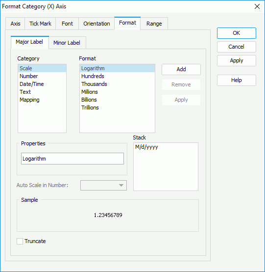 Format Category (X) Axis dialog - Format - Major Label