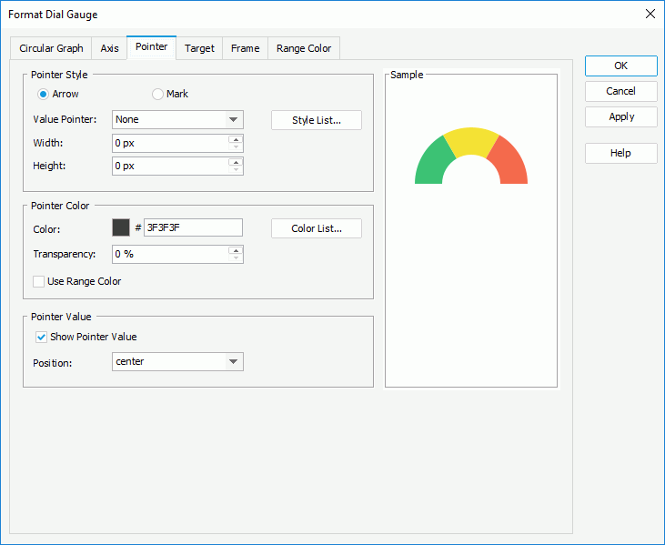 Format Dial Gauge dialog - Pointer
