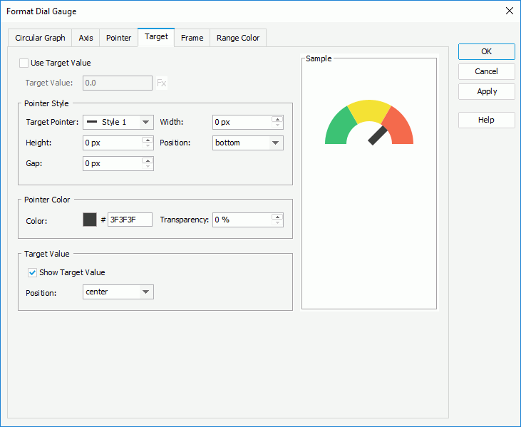 Format Dial Gauge dialog - Target