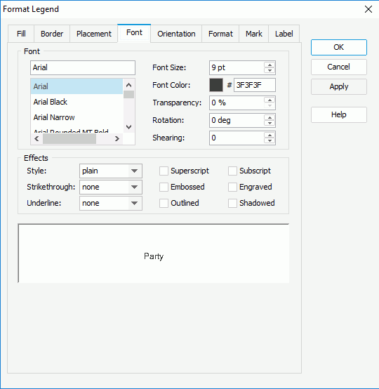 Format Legend dialog - Font