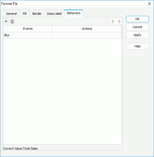 Format Pie dialog for library component - Behaviors tab