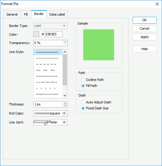 Format Pie dialog - Border tab