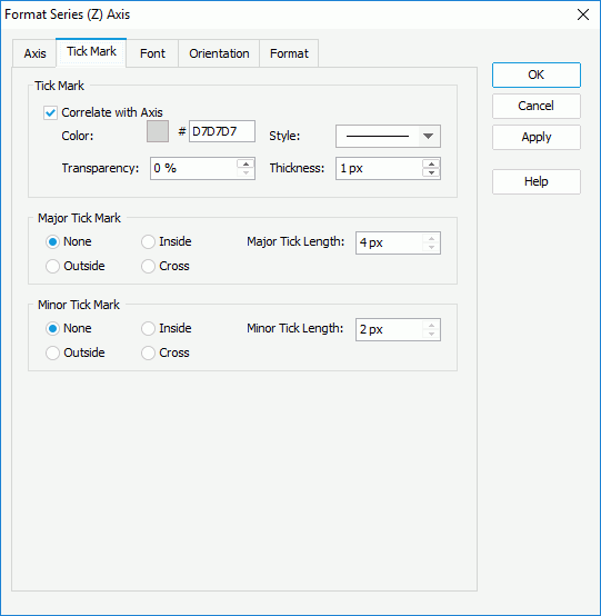 Format Series (Z) Axis dialog - Tick Mark