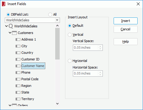 Insert Fields dialog