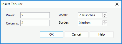 Insert Tabular dialog