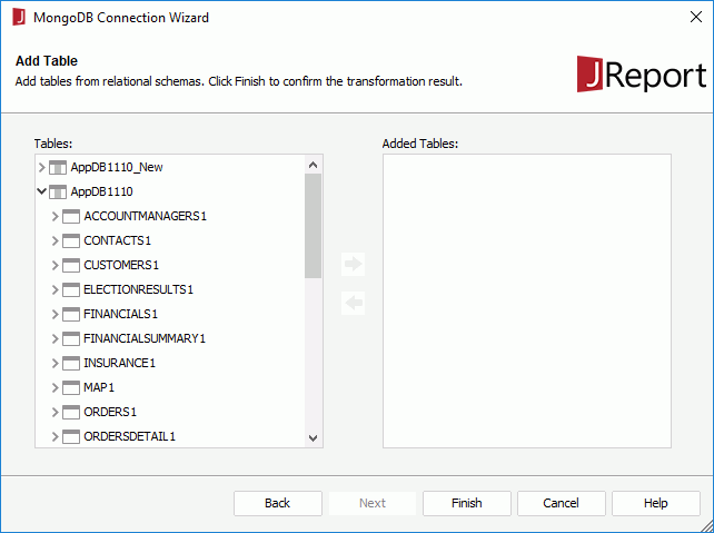 MongoDB Connection Wizard - Add Table
