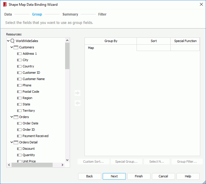 Shape Map Data Binding Wizard - Group