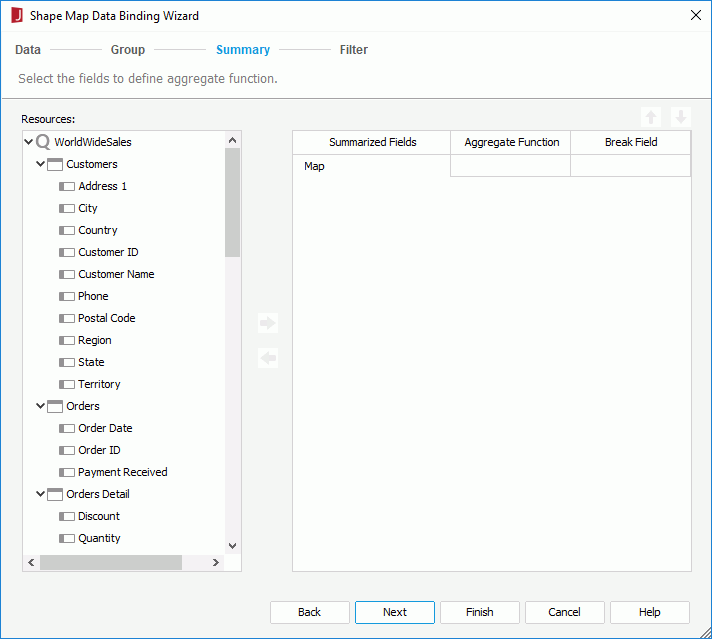 Shape Map Data Binding Wizard - Summary